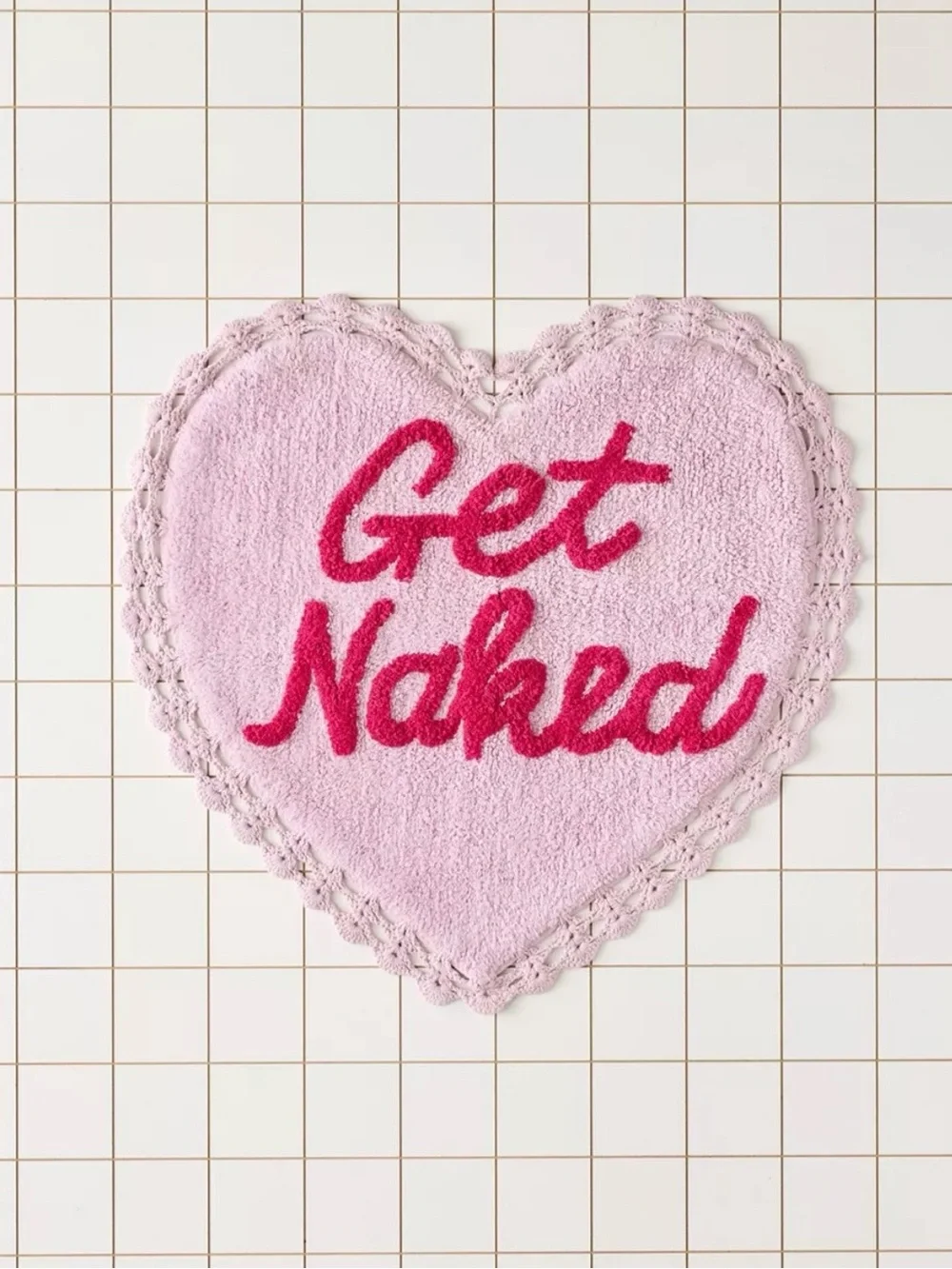 Urban Outfitters Get Naked Heart Crochet Bath Mat, Pinky